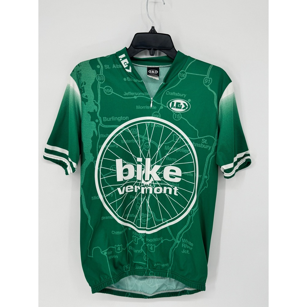Louis Garneau Cycling Jersey Mens Size Large Green Good Bike Vermont Map Graphic